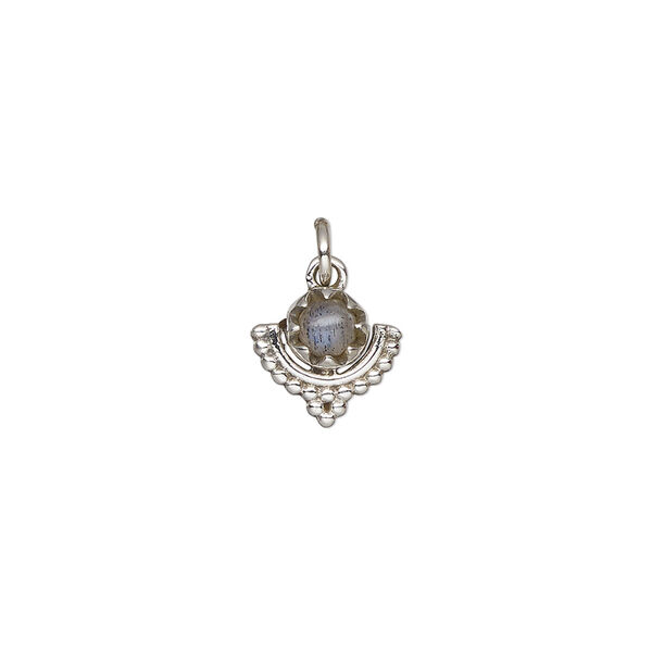 Labradorite / sterling silver 1pkg1, beaded drop natural antiqued 10x10mm image number 0