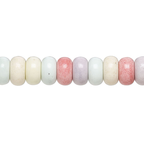 Bead, porcelain, opaque shiny multicolored, 8.5x4.5mm rondelle. Sold per 15-1/2" to 16" strand, approximately 75 to 95 beads. image number 0