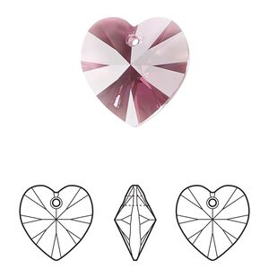 Drop 72pk rose, Swarovski® 18mm pendant heart 6228