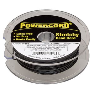 Cord, Powercord®, elastic, black, 1mm, 14-pound test. Sold per 25-meter spool.