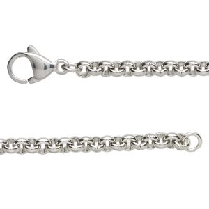Chain, stainless steel, 4mm rolo, 24 inches with lobster claw clasp. Sold individually.