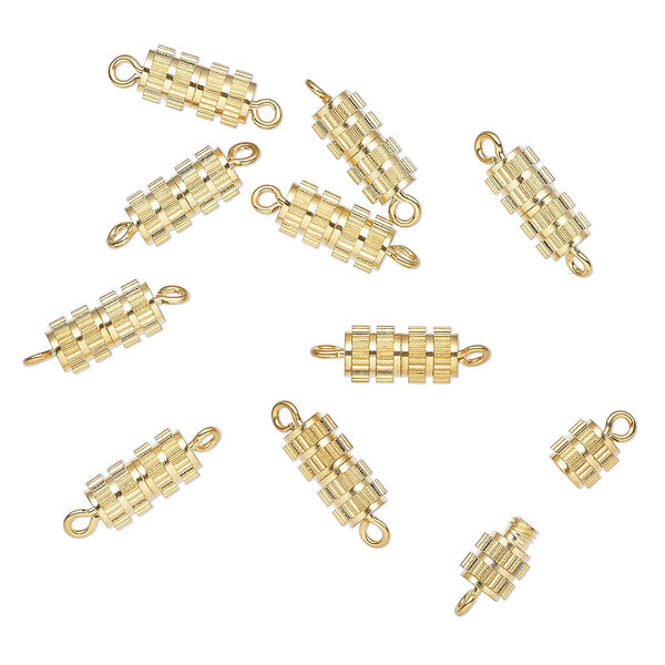 Clasp, barrel, gold-finished "pewter" (zinc-based alloy), 10x5mm grooved tube. Sold per pkg of 10. image number 0
