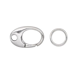 Clasp self-closing 1pkg1 sterling silver, 19x12mm oval / 10mm jump ring, JBB Findings 1-strand