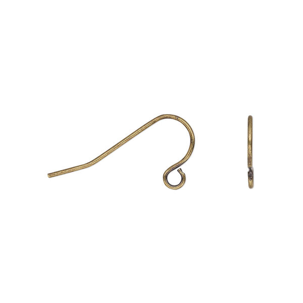 Ear wire, antique gold-plated steel, 11mm fishhook with open loop, 21 gauge. Sold per pkg of 50 pairs. image number 0
