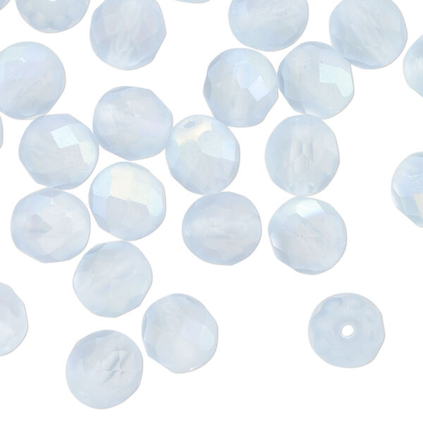 Czech fire-polished glass 1pkg50, faceted round bead translucent matte ice blue AB 8mm image number 0