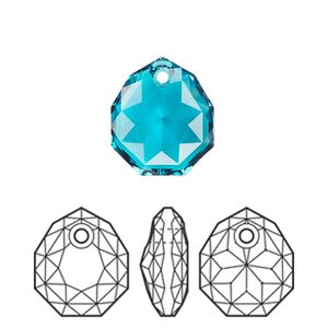 Drop 1pk blue zircon, Crystal Passions® 16x13.5mm pendant majestic 6436