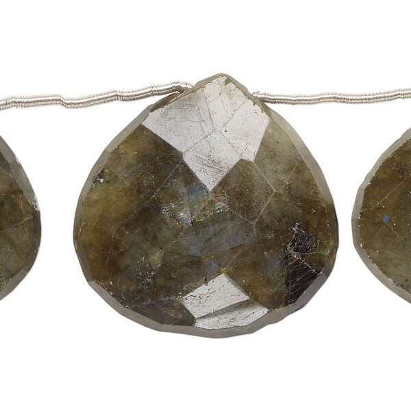 Labradorite 1pkg6, hand-cut top-drilled faceted puffed teardrop bead natural 23-28mm image number 0