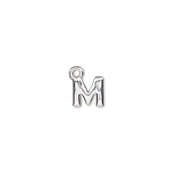 Charm, silver-finished "pewter" (zinc-based alloy), 8x8mm alphabet letter M. Sold per pkg of 2. image number 0