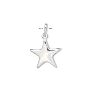Charm, sterling silver, 15x14mm flat star. Sold per pkg of 4.