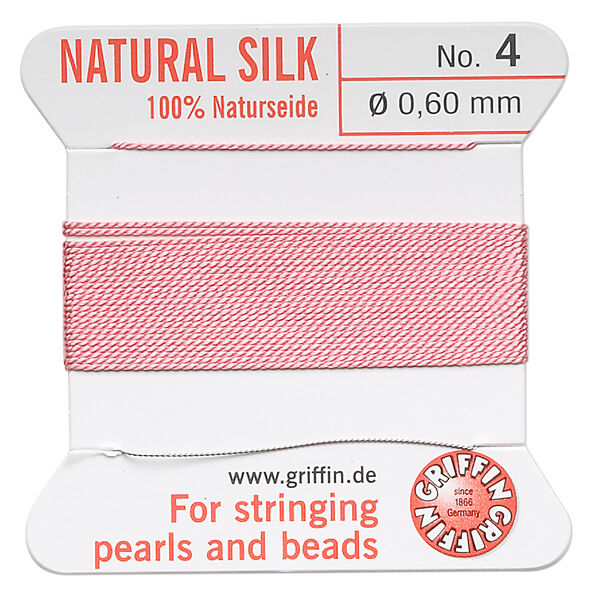 Thread, Griffin, silk, dark pink, size #4. Sold per 2-meter card (approximately 78 inches). image number 0