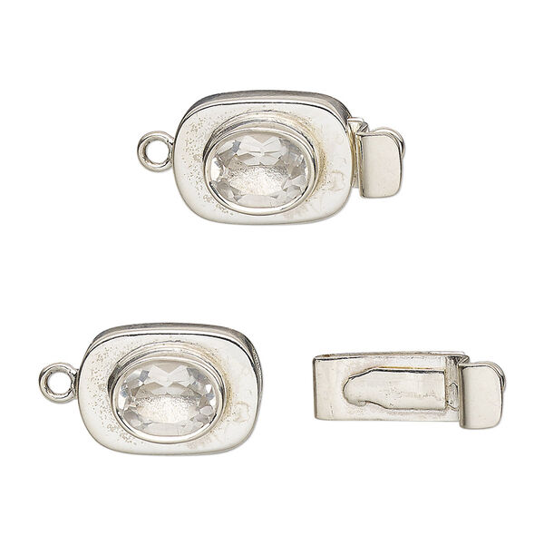 Clasp, tab, white topaz (natural) and sterling silver, 13x10mm oval with 8x6mm faceted oval. Sold individually. image number 0