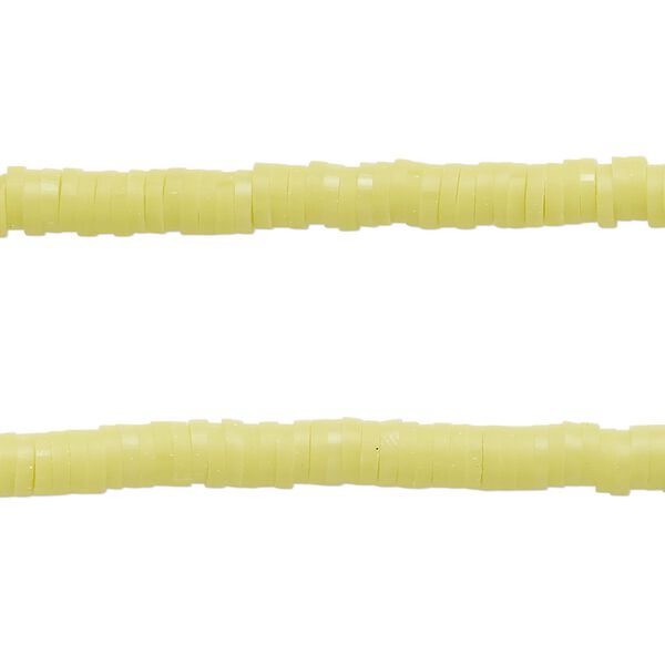 Bead, polymer clay, opaque lime green, 4x1mm heishi. Sold per pkg of (2) 15-1/2 to 16-inch strands. image number 0