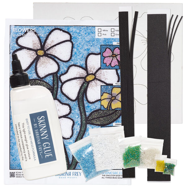 Sabrina Frey Bead Mosaic™ Starter Kit, glass / medium-density fiberboard / glue, pkg/1, multicolored, 8x10 inches with "Flower" design. image number 1