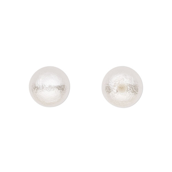 Bead, lacquered cotton pearl, white, 10mm half-drilled round. Sold per pkg of 2. image number 0