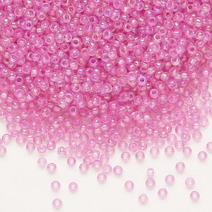 Seed bead, Preciosa Ornela Czech glass, pkg/500g, #11 rocaille, translucent solgel dyed rainbow pink, (41192).