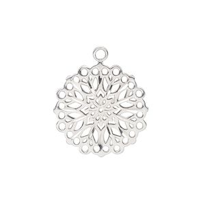 Charm, sterling silver, 20mm single-sided snowflake with diamond cut accents. Sold individually.