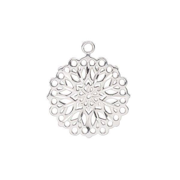 Charm, sterling silver, 20mm single-sided snowflake with diamond cut accents. Sold individually. image number 0