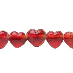 Bead, glass, translucent red, 11x11mm heart. Sold per pkg of (2) 15-1/2" to 16" strands.