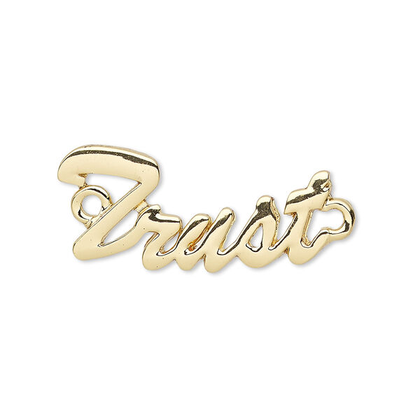 Focal, gold-finished "pewter" (zinc-based alloy), 30x12mm single-sided "Trust." Sold individually. image number 0
