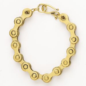Bracelet, steel, pkg/1, 7 inches with S-hook clasp, 10mm bike chain, antique gold finish.