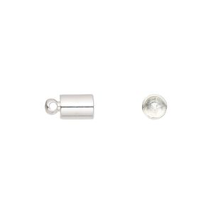 Cord end, glue-in, silver-finish brass, 7x5mm, approximately 4.4mm inside diameter. Sold per pkg of 10.