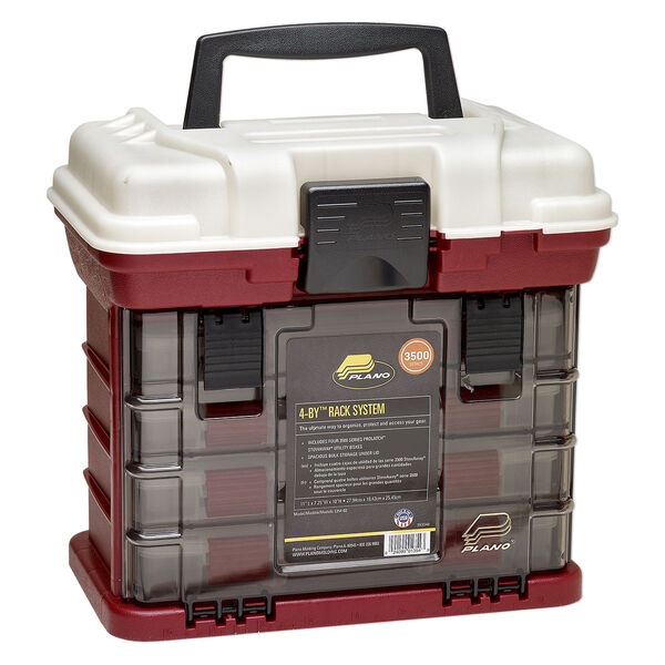 Tote, Plano®, plastic, red and silver, multiple-compartment, 10x7-1/4x11-inch box/tote. Sold individually. image number 1