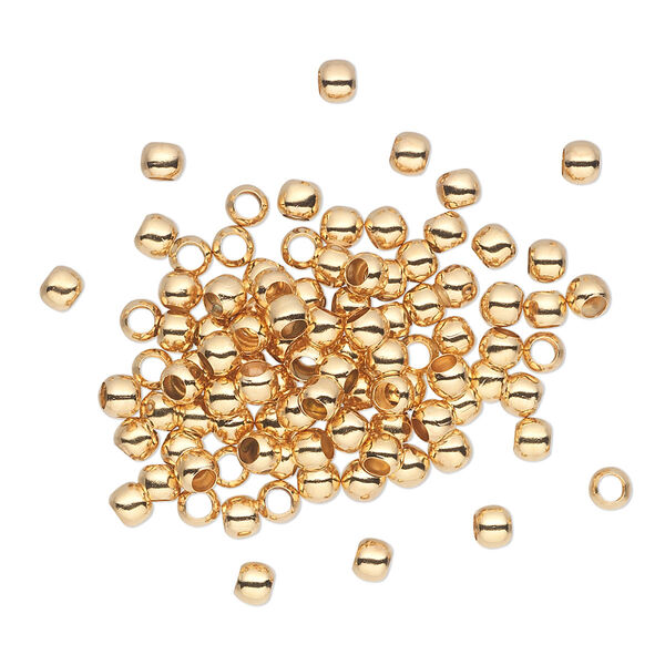 Bead, gold-plated brass, 3mm micro round. Sold per pkg of 100. image number 0