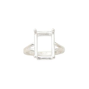 Ring, Sure-Set™, sterling silver, 14x10mm 4-prong emerald-cut basket setting, size 7. Sold individually.