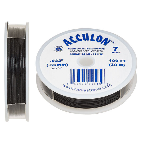 Beading wire, Acculon®, nylon-coated stainless steel, black, 7 strand, 0.022-inch diameter. Sold per 100-foot spool. image number 0