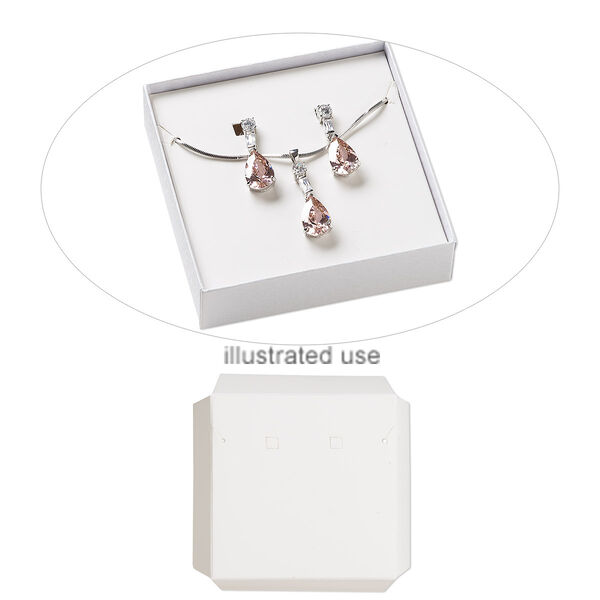 Box insert, paper, white, 3-1/2 x 3-1/2 x 3/4 inch square earring and necklace card. Sold per pkg of 10. image number 0