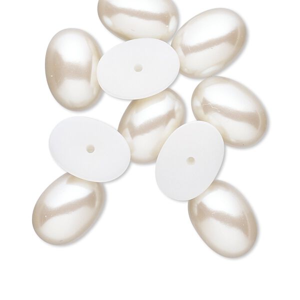 Cabochon, vintage Japanese acrylic pearl, champagne, 14x10mm half-drilled non-calibrated oval. Sold per pkg of 10. image number 0