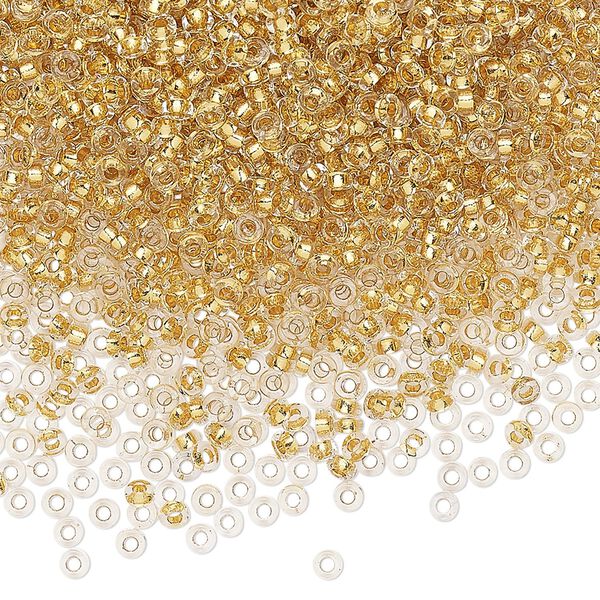 Seed bead, Miyuki, glass, pkg/50g, 2.2x1mm spacer rondelle, transparent gold-lined clear, (SPR2.2-195). image number 0
