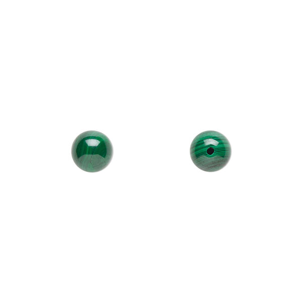 Bead, malachite (natural), 6mm half-drilled round, B grade, Mohs hardness 3-1/2 to 4. Sold per pkg of 2. image number 0