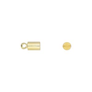 Cord end, glue-in, gold-finish brass, 6x4mm, approximately 3.5mm inside diameter. Sold per pkg of 20.