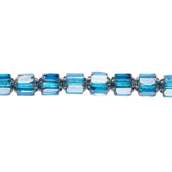 Bead, Czech glass, turquoise blue and metallic silver, 6mm round cathedral. Sold per 15-1/2" to 16" strand. image number 0