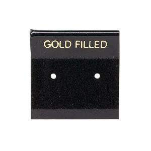 Earring card, flocked plastic, black and gold, 1x1-inch square with "GOLD FILLED." Sold per pkg of 100.