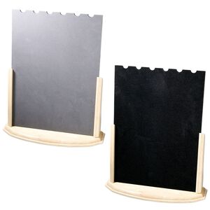 Display, chain and necklace, wood / velveteen / plastic, black and grey, 15 x 13 inches. Sold individually.