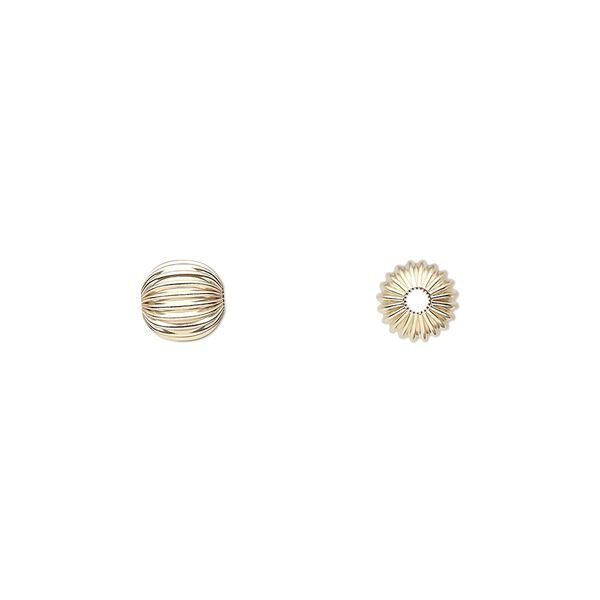 Bead, 14Kt gold, 6mm corrugated round. Sold per pkg of 10. image number 0
