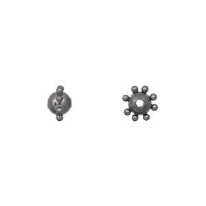 Bead, gunmetal-plated steel, 7x5mm studded round. Sold per pkg of 10.