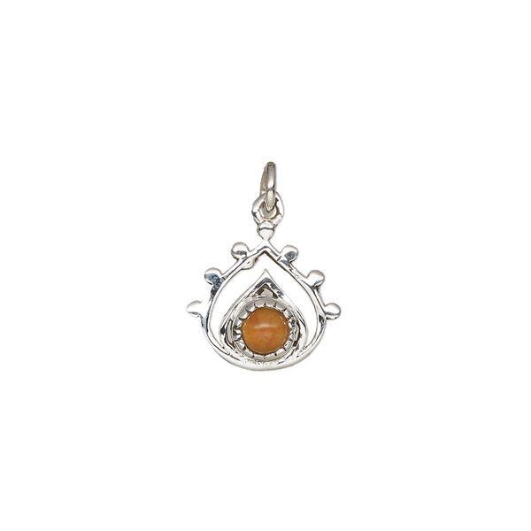 Carnelian / sterling silver 1pkg1, open teardrop drop antiqued 13x12.5mm image number 0