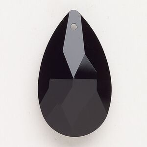 Focal glass 1pk 38x22mm faceted puffed teardrop, opaque jet