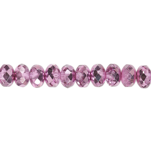 Bead, Czech fire-polished glass, metallic watermelon, 7x5mm faceted rondelle. Sold per 15-1/2" to 16" strand. image number 0