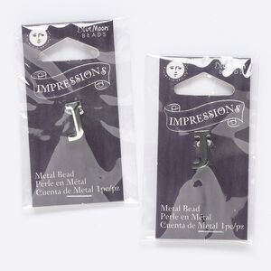 Bead, silver-finished "pewter" (zinc-based alloy), 13x6mm top-drilled letter "J" with 2mm hole. Sold per pkg of 2.