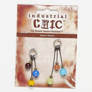 Focal, glass / brass- / silver-finished steel / "pewter" (zinc-based alloy), multicolored, 44x18mm and 53x18mm. Sold per pkg of 2.