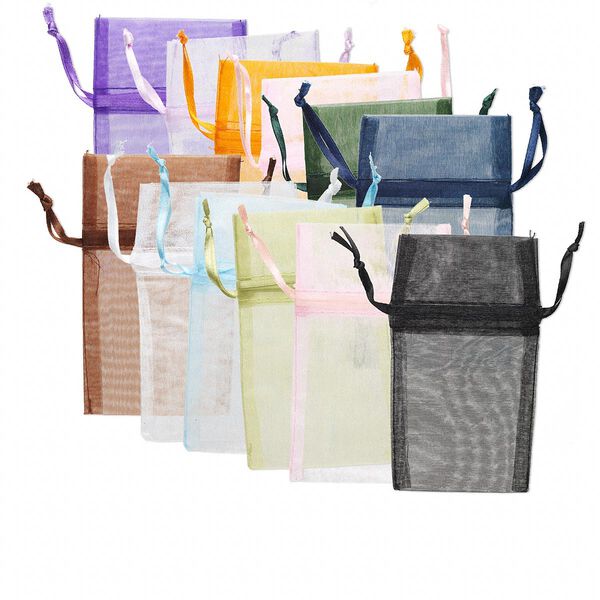 Pouch mix, organza, assorted colors, 4-1/2 x 3-1/2 inches with drawstring. Sold per pkg of 12. image number 0