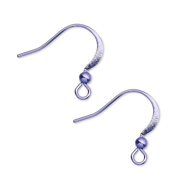 Ear wire, electro-coated brass, purple, 19mm flat fishhook with 3mm ball and open loop, 21 gauge. Sold per pkg of 5 pairs. image number 0