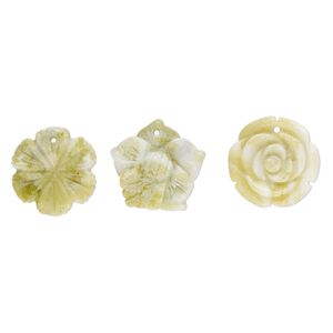 Peridot new "jade" 1pkg3, top-drilled carved flower drop natural mix 25x20mm-25x25mm