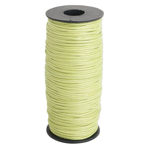 Cord, waxed cotton, lemon green, 2mm, 50+ pound test. Sold per 100-meter spool. image number 0