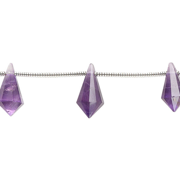 Amethyst 1pkg10, hand-cut top-drilled faceted point bead natural B grade, 10x5mm-12x6mm image number 0