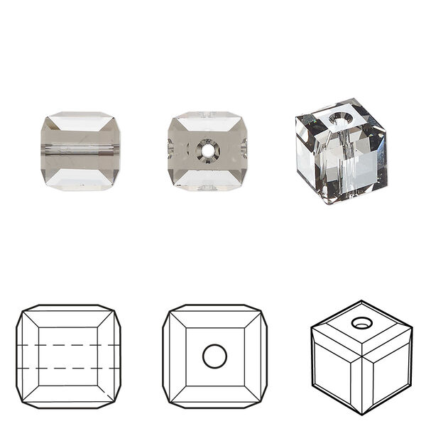 Bead 6pk black diamond, Crystal Passions® 8mm cube 5601 image number 0